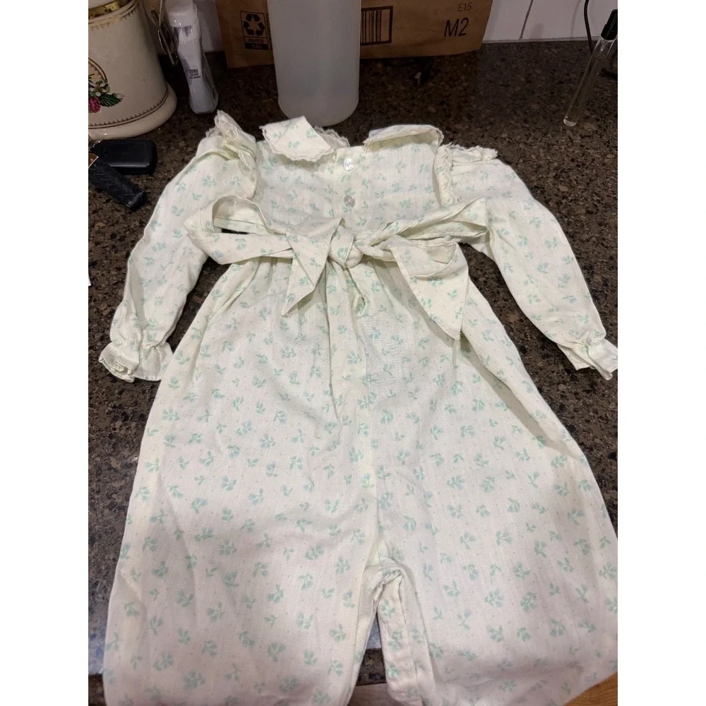 vtg polly‎ flinders one piece jumper smocked flowers girl's 18 mos